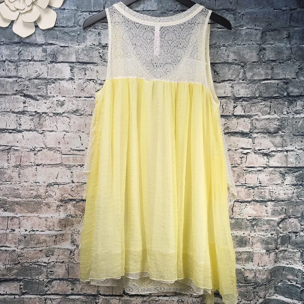 Pretty Angel | Gypsy Boho Cottagecore Yellow And White Silk Blend Tunic Top - Picture 7 of 9